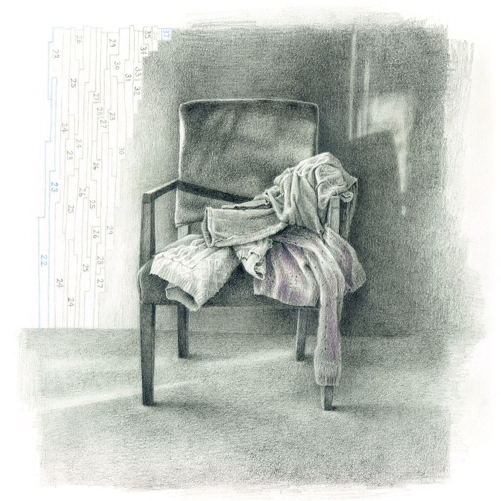 Illustration of a chair covered with clothes