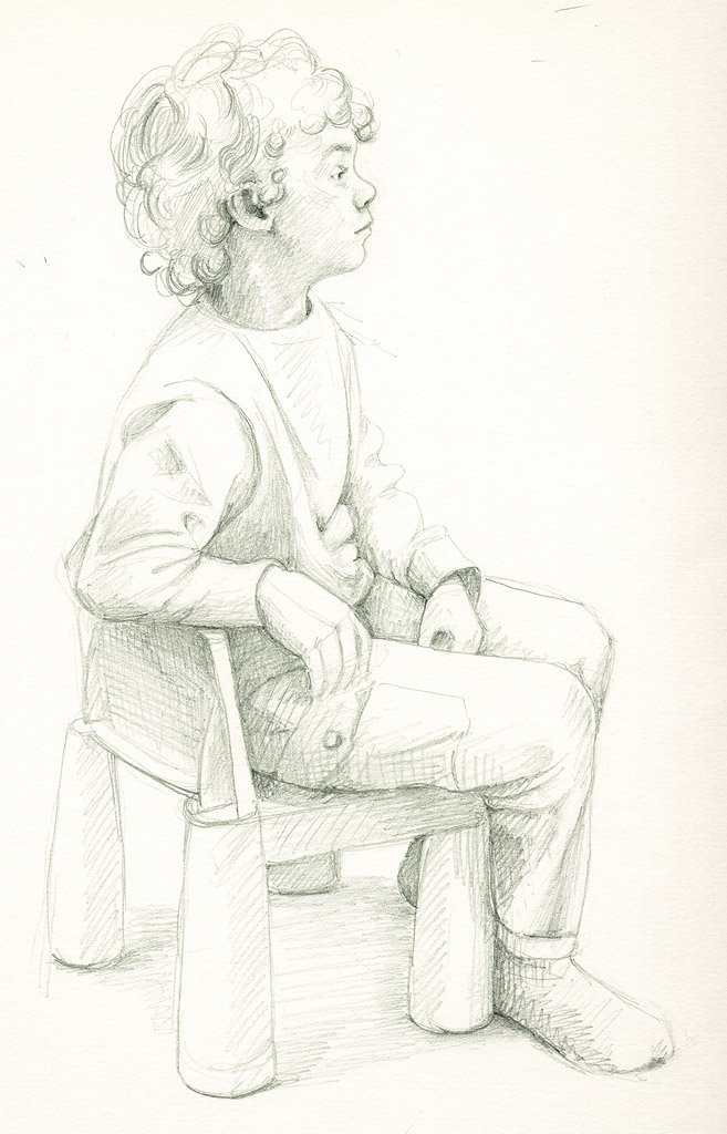 Illustration of a small boy sitting on a chair