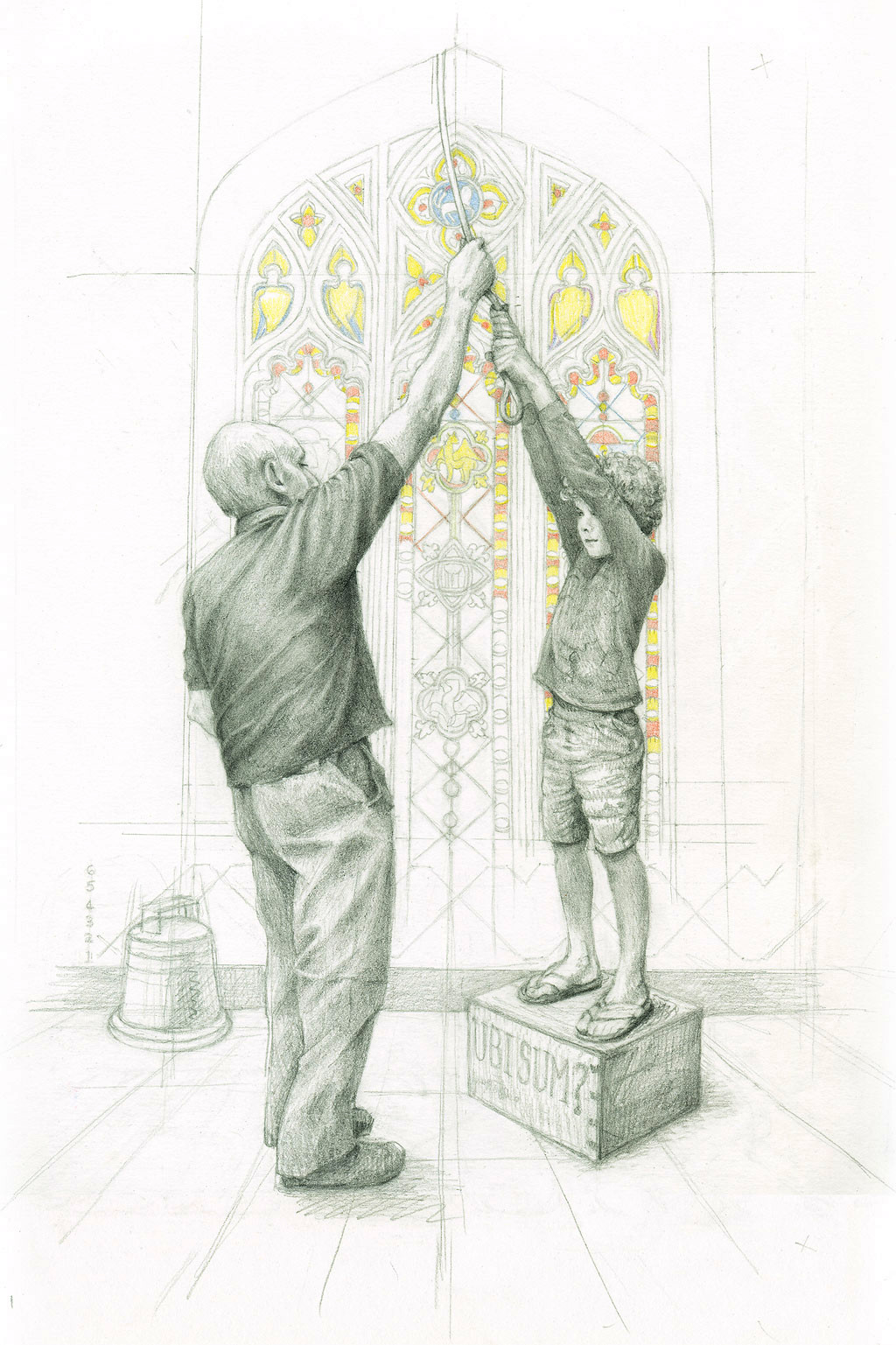 Illustration showing a bell-ringing lesson